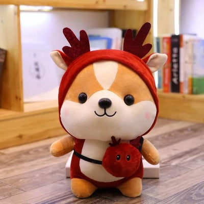 A shiba squad model called berry wearing a red outfit