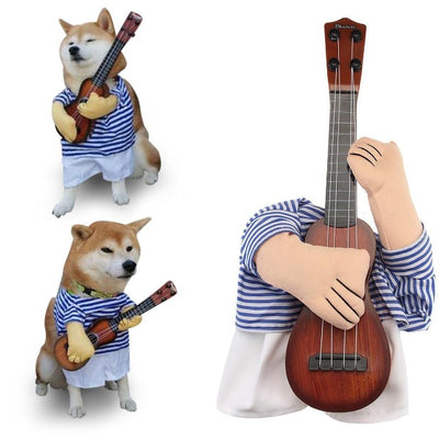 Costume of a shiba playing guitar