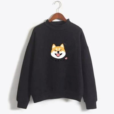 shiba inu plush hoodie hanging on hanger in black