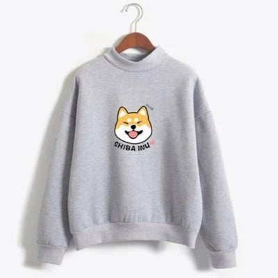 cute shiba inu hoodie in gray with smiling shiba image