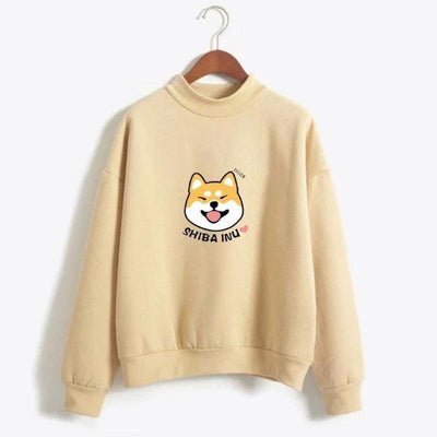 shiba inu hooded plush sweater in khaki