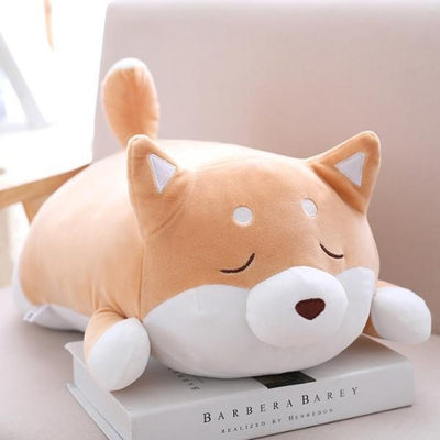 closed eyes happy shiba japanese pillow