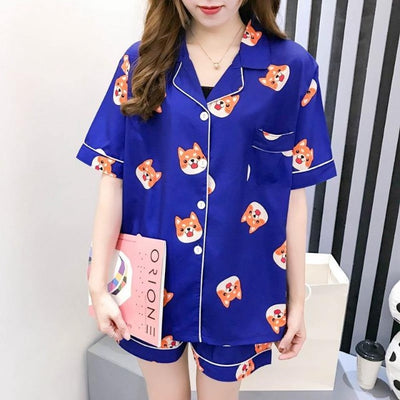 Woman standing in shiba design pajamas