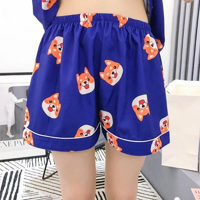 Blue pajama shorts with shiba design