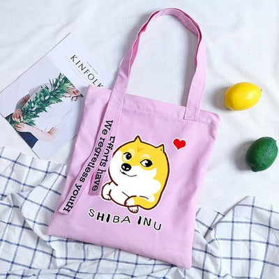 Purple tote bag with shiba and love heart