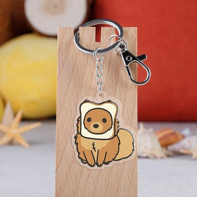 shiba with bread on its head, keyring on a key  hanger