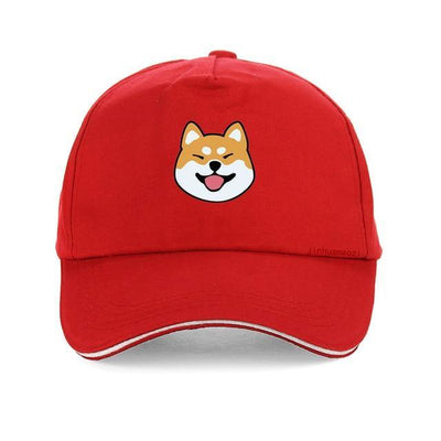 Red cap with a shiba inu on the front