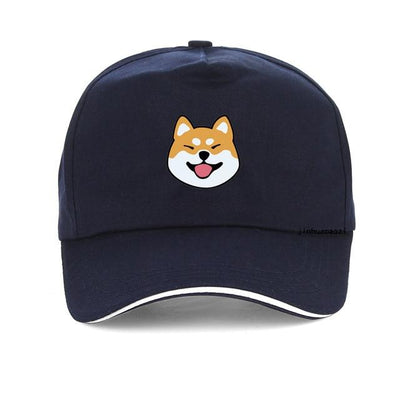 Shiba inu on a cap in blue