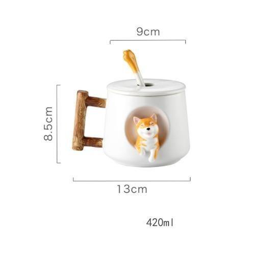 White shiba inu cup with a stirrer and wooden handle