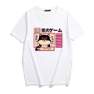 White tshirt with black shiba design