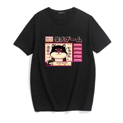 Black t shirt with a shiba inu a chinese symbols