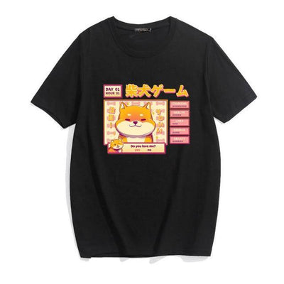 Black t shirt and a shiba inu anime style