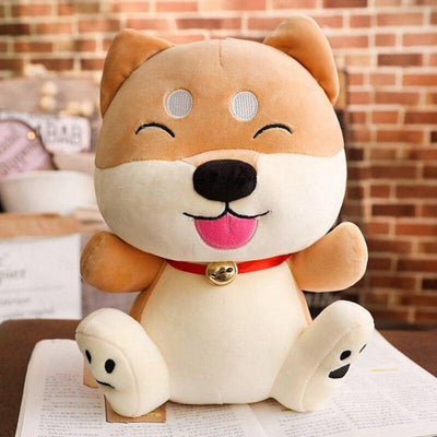 Shiba inu stuffed animal with tongue hanging out like a cartoon character