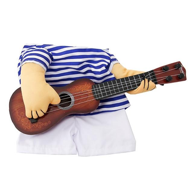 Costume for shibas white a bluw t shirt and guitar