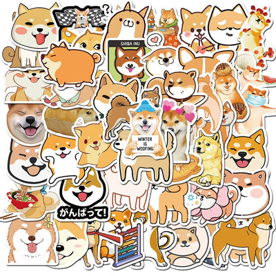 A set of over 40 stickers in the shape of shiba inu