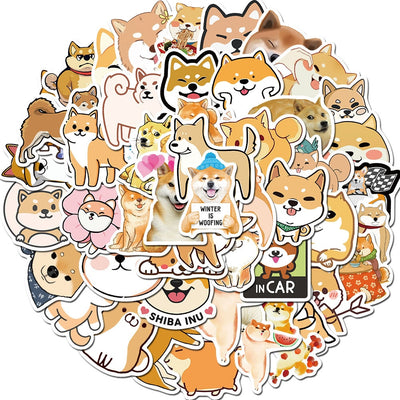 A circular shaped set of stickers which are shiba inus
