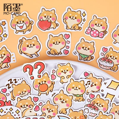 shiba with hearts on stickers