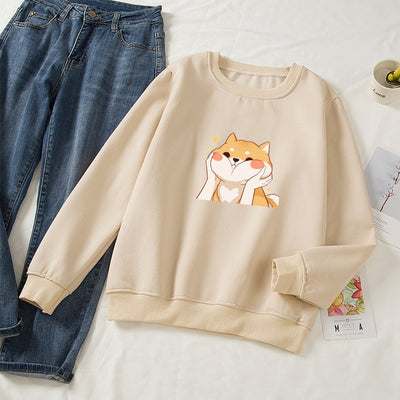 grey cream shiba sweatshirt