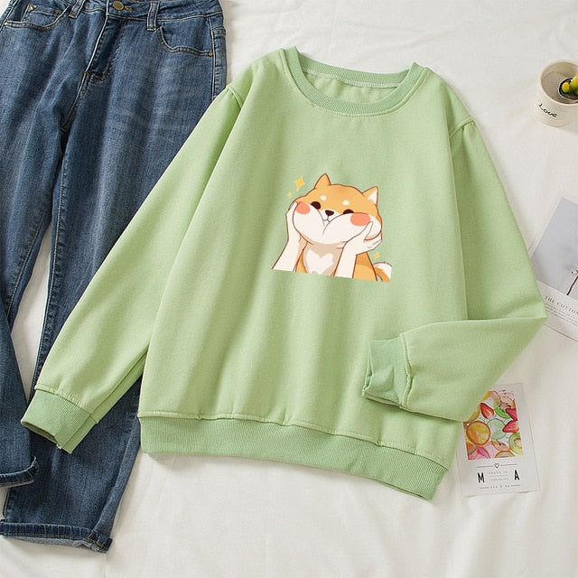 green shiba on a sweatshirt