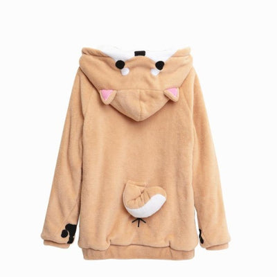 A hoodie in the shape of a shiba with a tail