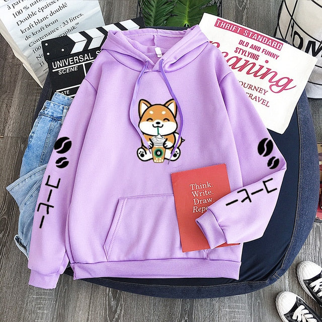 Cute Drinking Coffee Shiba Inu Hoodie