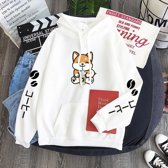 Cute Drinking Coffee Shiba Inu Hoodie