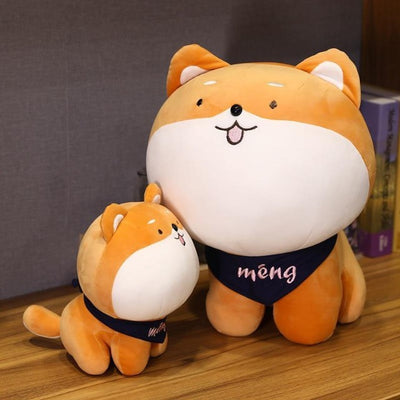 Big shiba dog with a big head plush and a smaller one