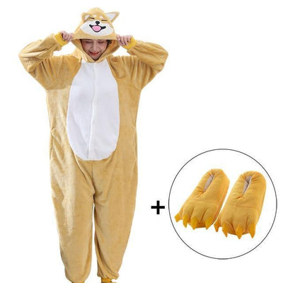 kigurumi like shiba inu onesie with shiba slippers