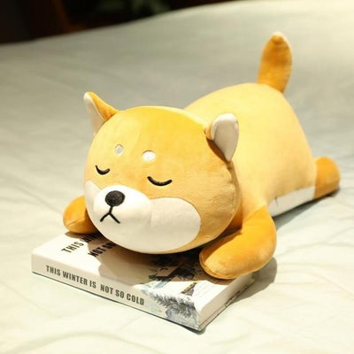 sleepy shiba plush pillow with eyes closed